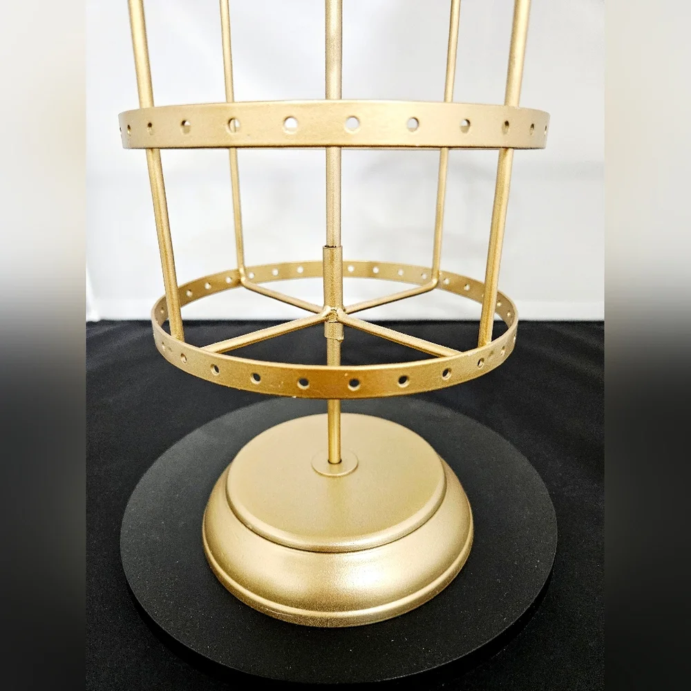 Earring carousel jewelry holder 4-tier hooks gold color EUC Organizer Display